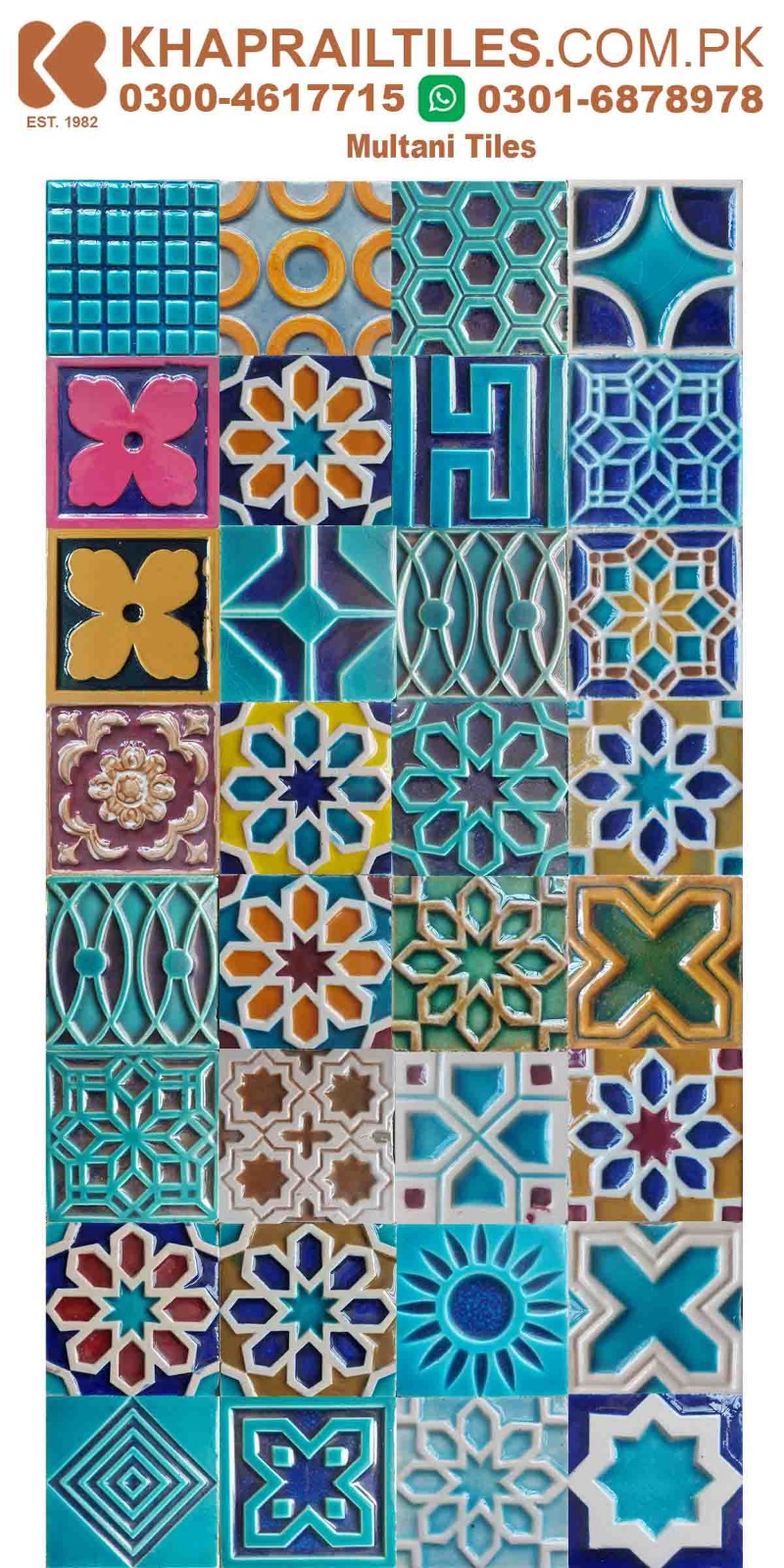 3 Khaprail Blue Multani Tiles Design in Pakistan