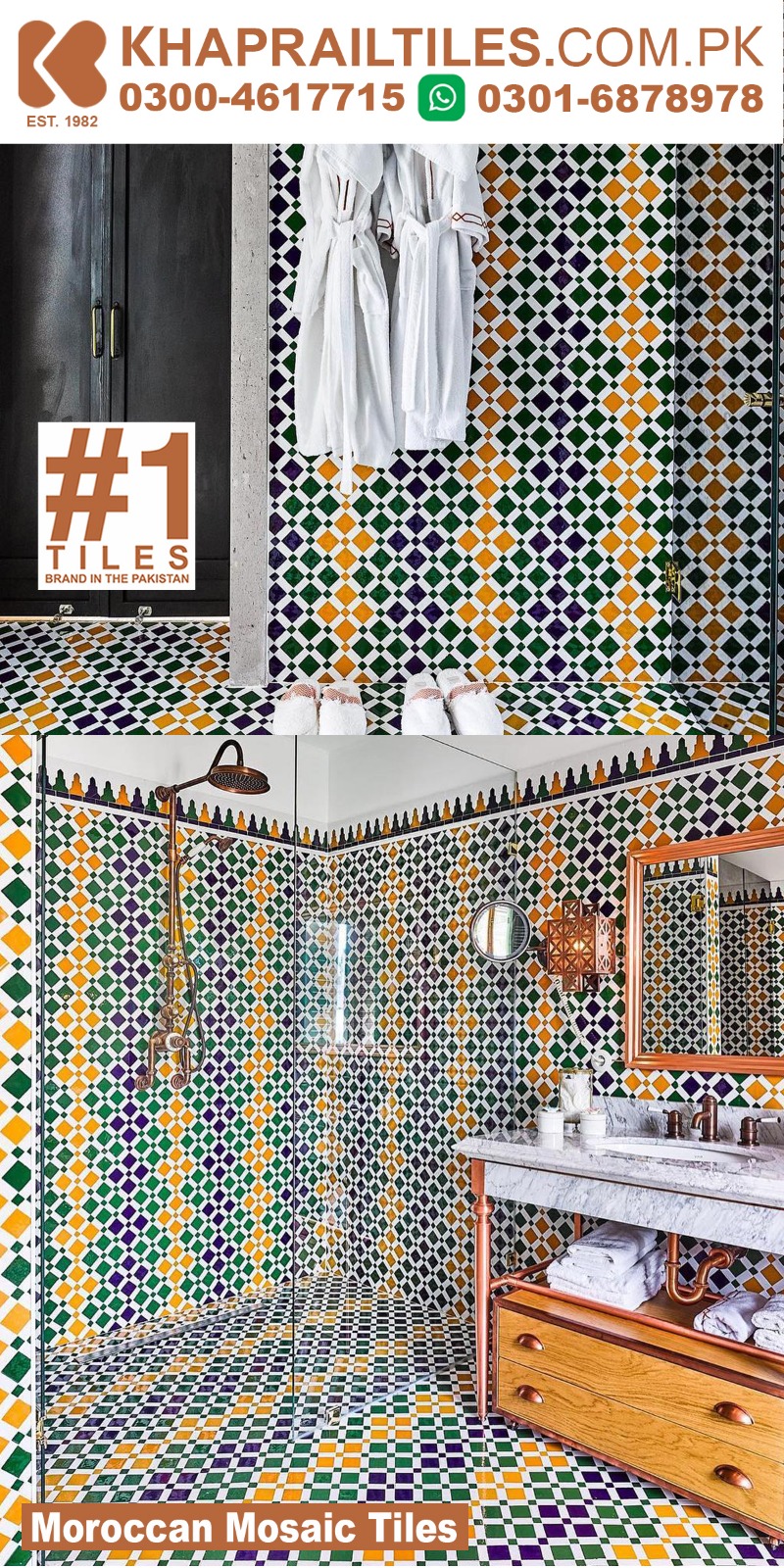 30 Khaprail moroccan mosaic tiles colors yellow green white blue