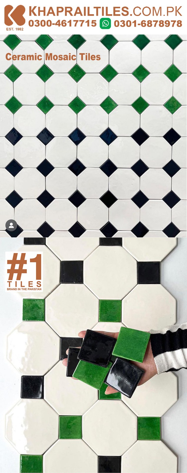 33 Khaprail octagon moroccan mosaic tiles colors green black white