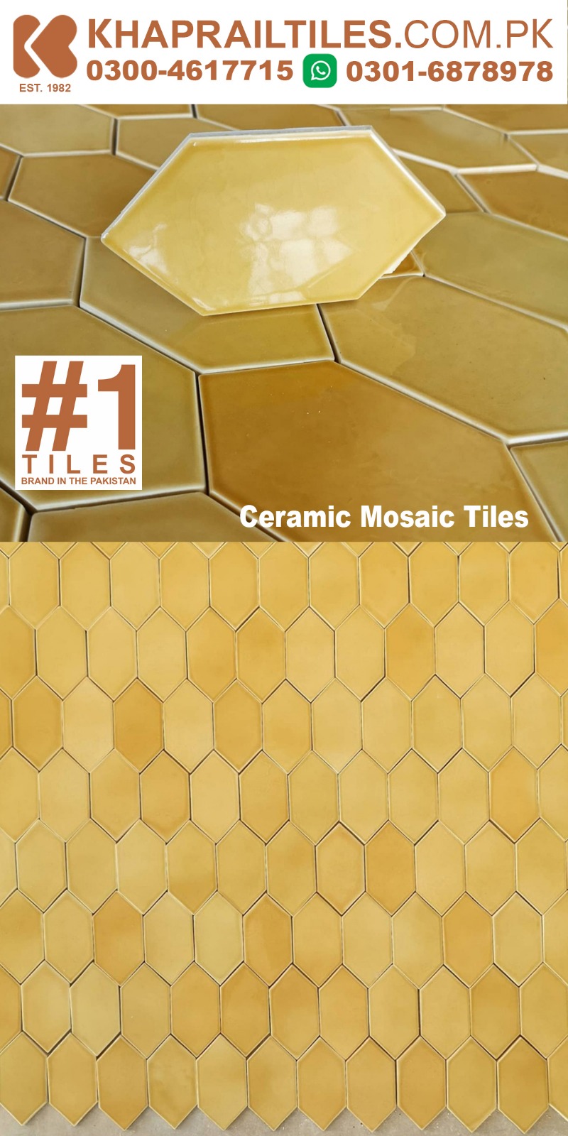 37 Khaprail Yellow Color Ceramic Mosaic Tiles For Living Room