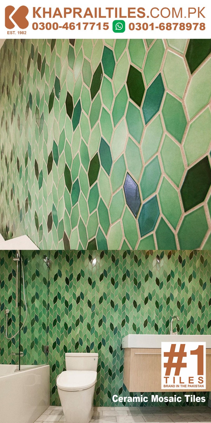 42 Khaprail Washroom Wall Tiles Colors Light Green and Dark Green