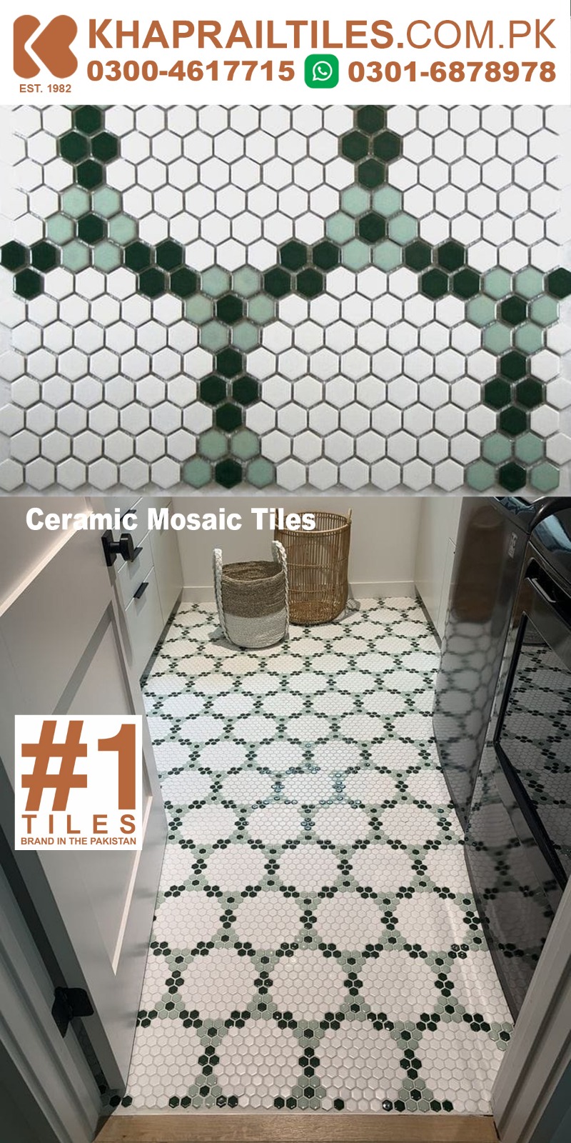 45 Khaprail hexagon floor mosaic tiles for bathroom colours white light green dark green