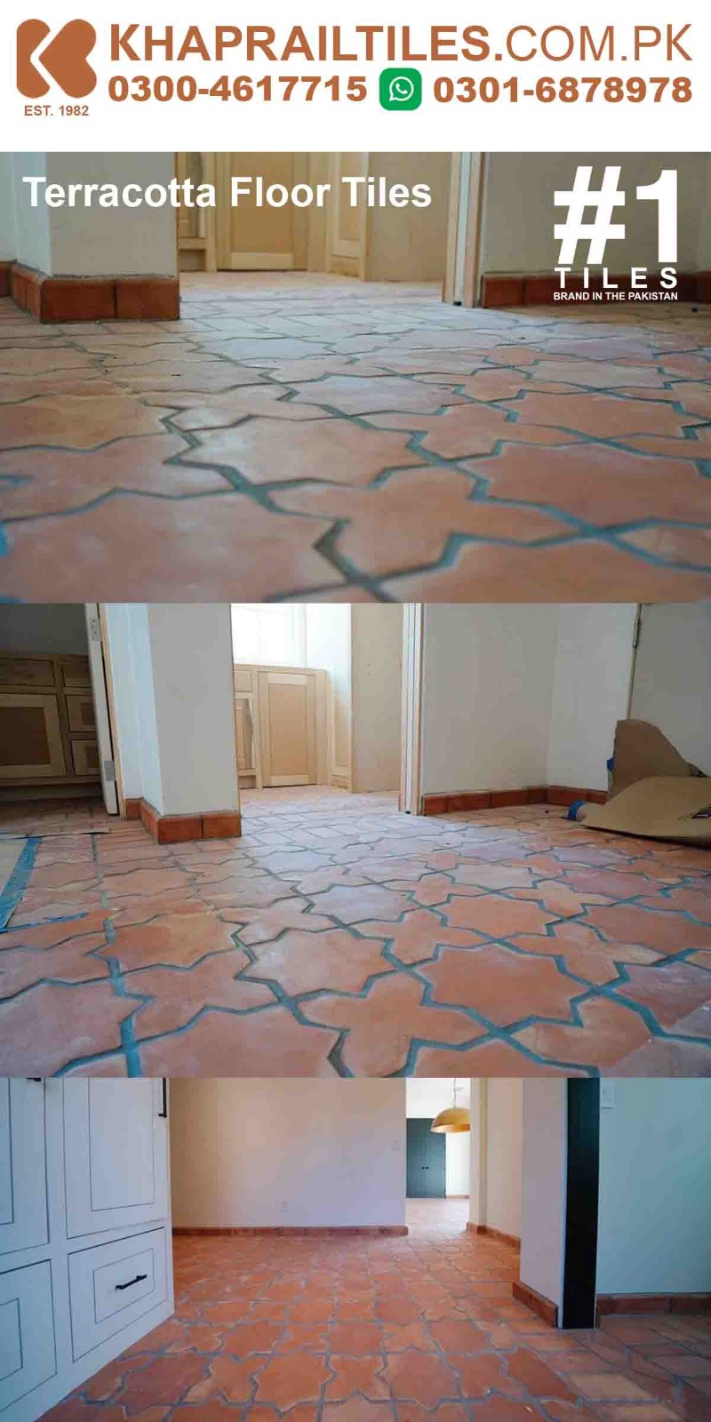 48 Khaprail Star and Cross Terracotta Floor Tiles for Living Room
