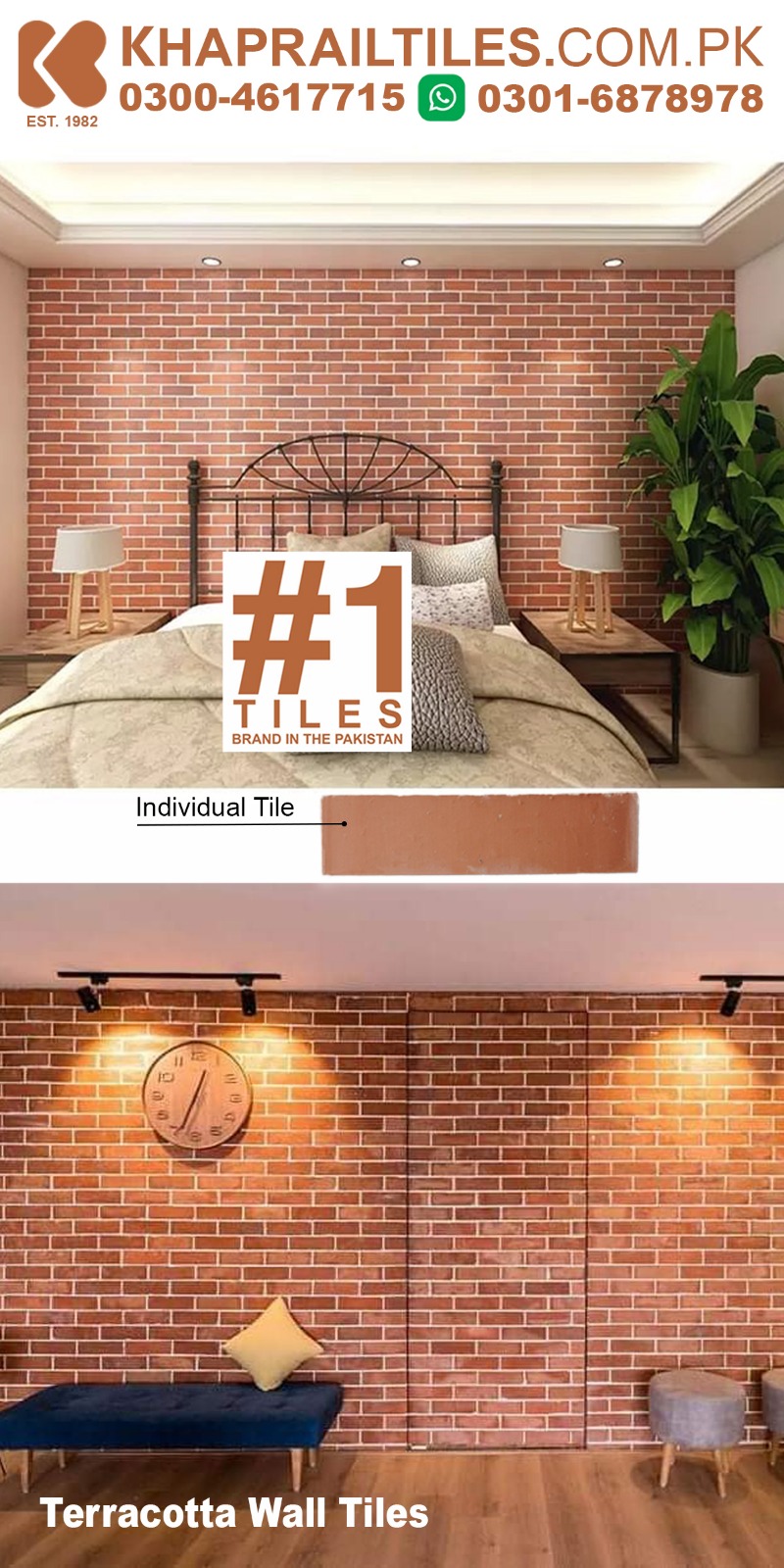 67 Khaprail Bedroom Terracotta Bricks Wall Face Tiles Design in Pakistan