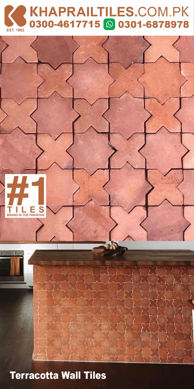 70 Khaprail Shape Star and Cross Terracotta Wall Tiles Design in Lahore Pakistan
