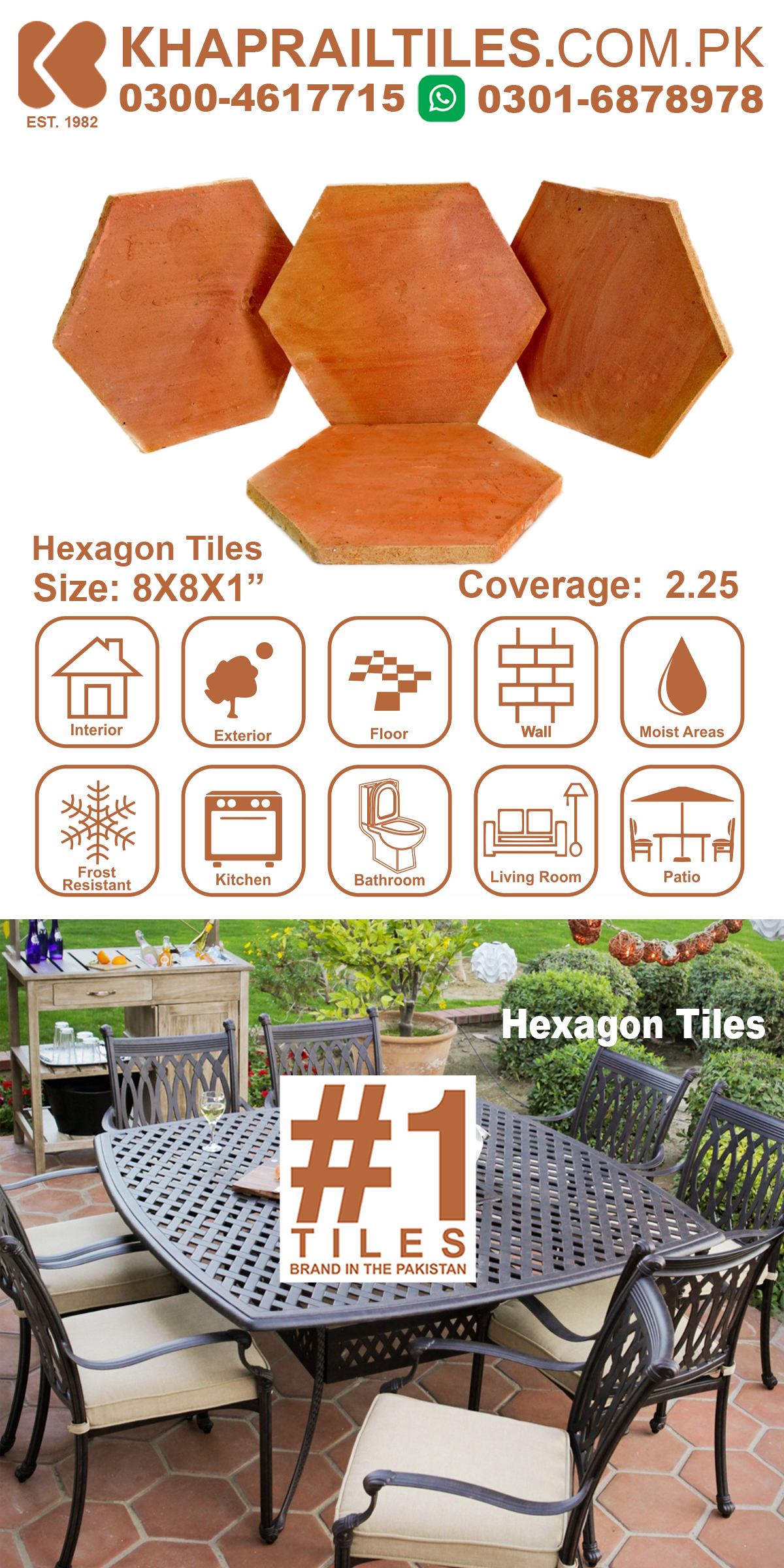 Khaprail Hexagon Terracotta Outdoor Floor Tiles Design Price in Pakistan