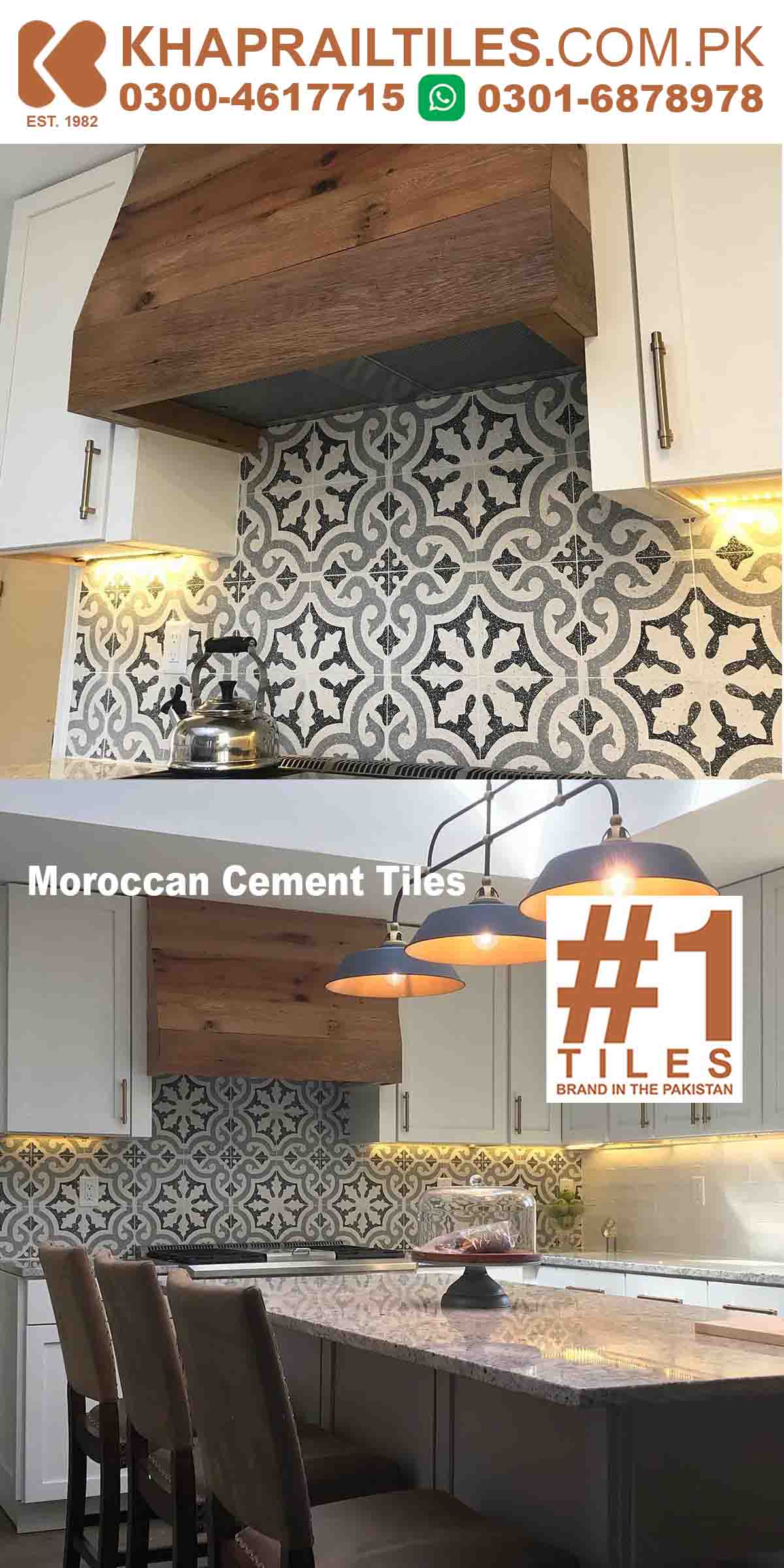 Khaprail pattern moroccan mosaic wall and floor cement tiles design price in Islamabad Lahore